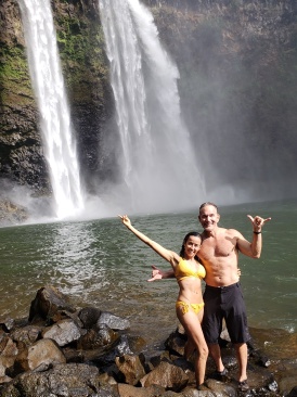 Richard Uzelac and wife, Alexandra at Hawaiian Waterfall in the rain
